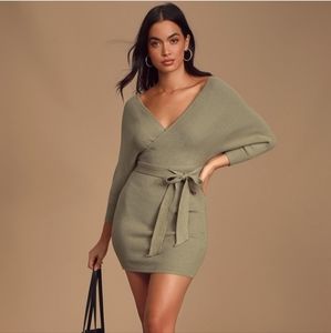 Modena Sage Green Dolman Sleeve Bodycon Sweater Dress